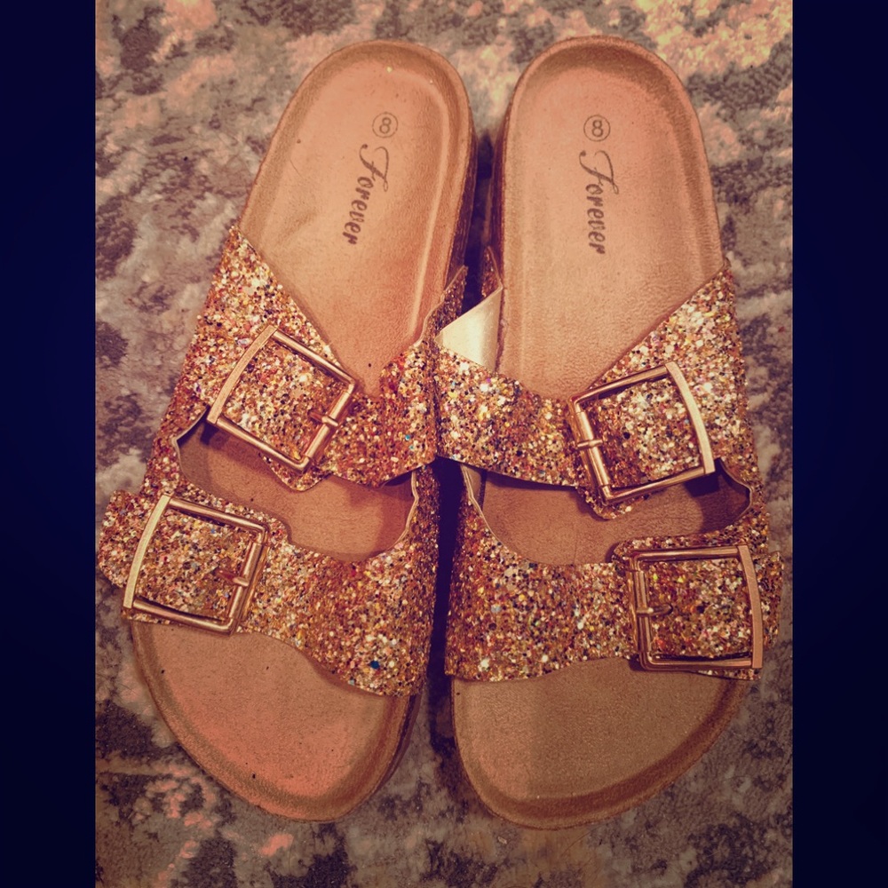 Gold Glitter slide sandals. GUC